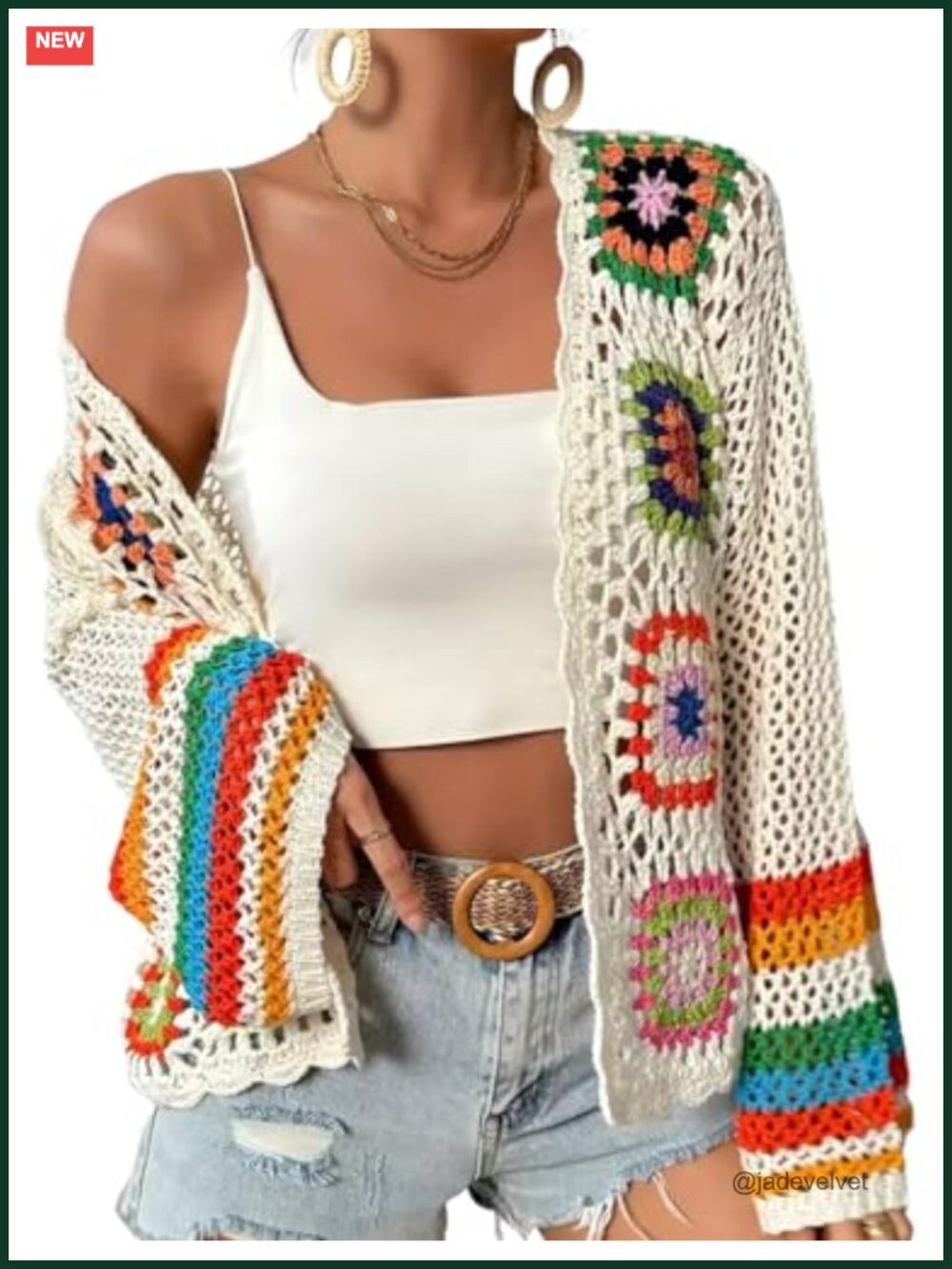 Crochet Cardigan Boho Floral Sweater Open Front Long Sleeve